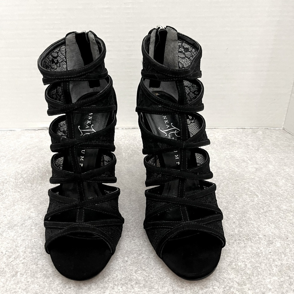 Ivanka Trump Black Lace Cutout Stiletto Sandals - Picture 5 of 12